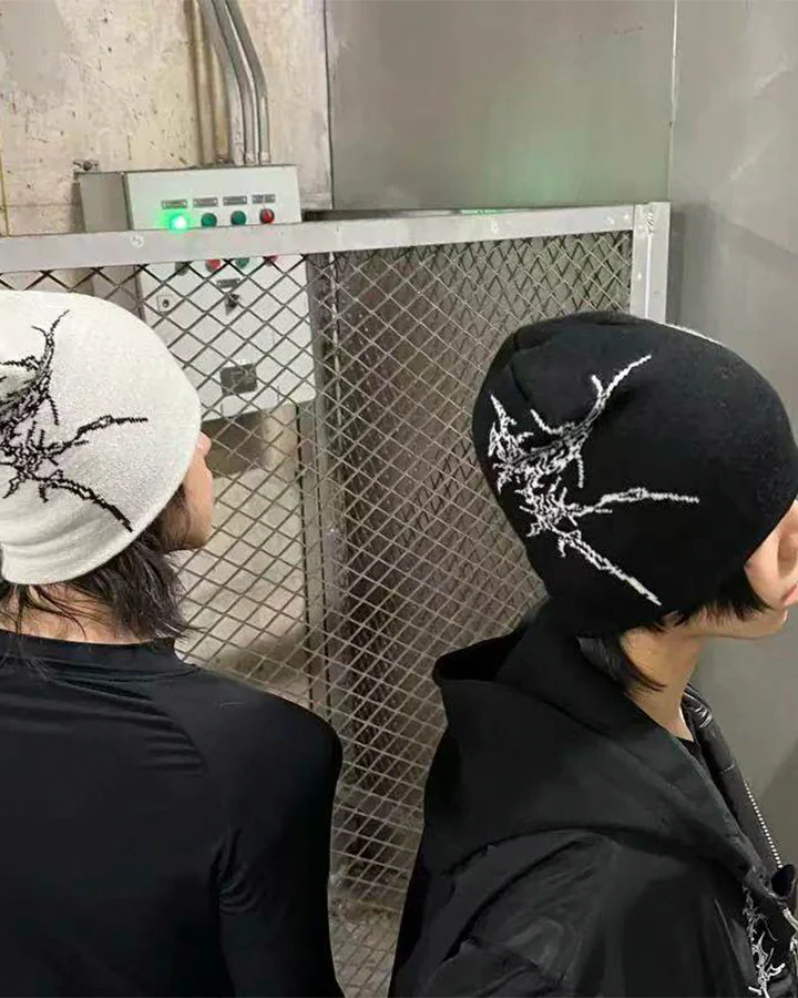 Dark Gothic Skeleton Letter Beanie - Image 5
