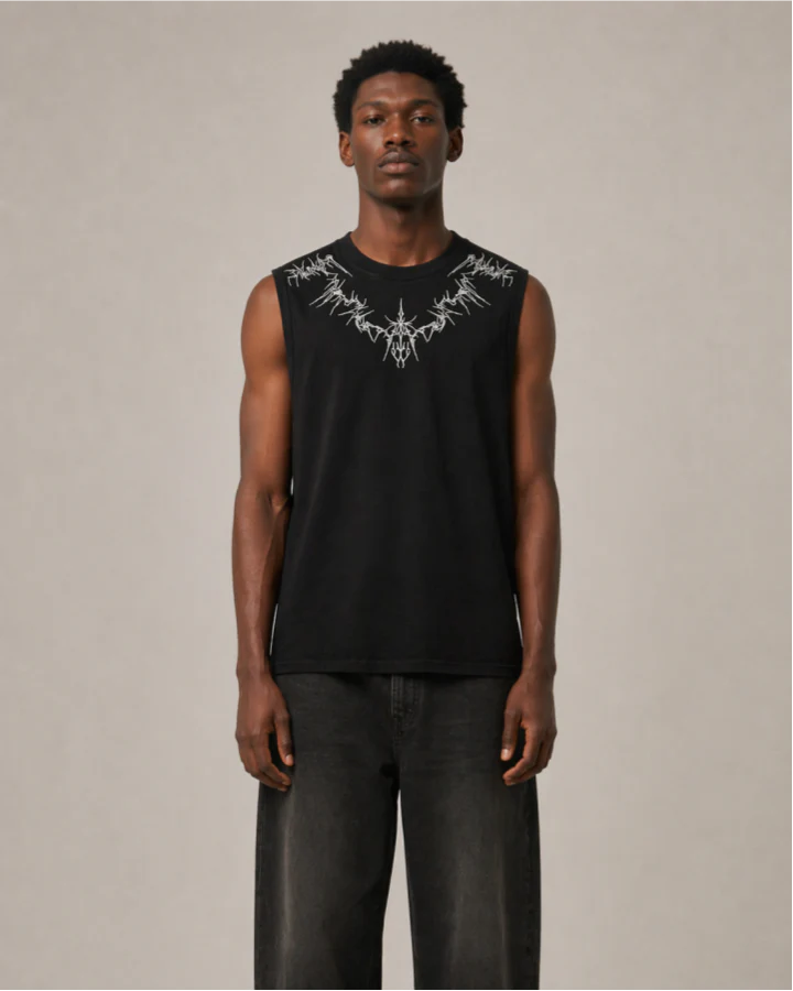 Dark Gothic Thorn Graphic Sleeveless T-Shirt - Image 2