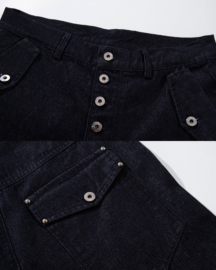 Dark Indigo Button Front Wide Denim Pants - Image 8