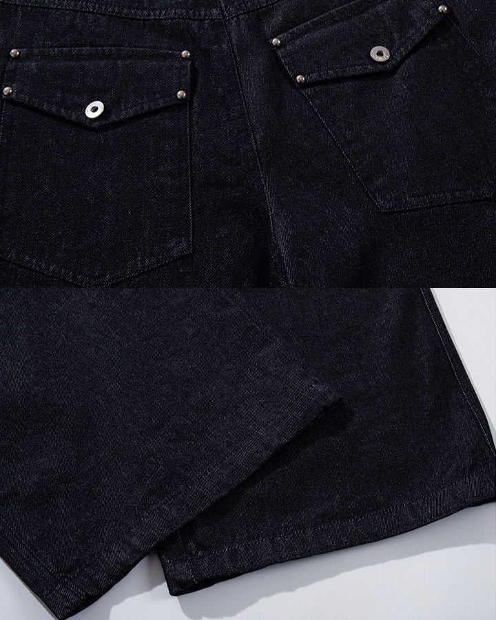 Dark Indigo Button Front Wide Denim Pants - Image 9