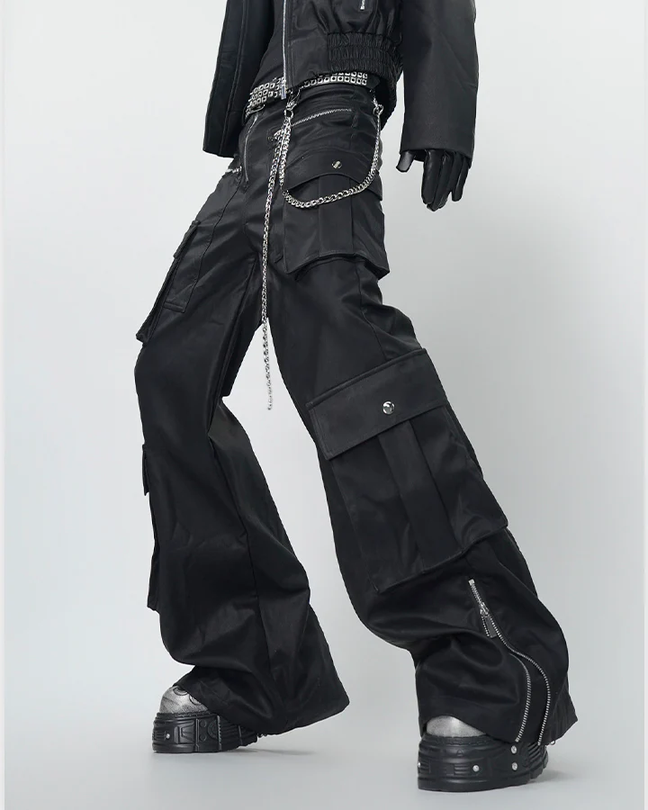 Dark Niche Multi-Pocket PU Cargo Pants - Image 2