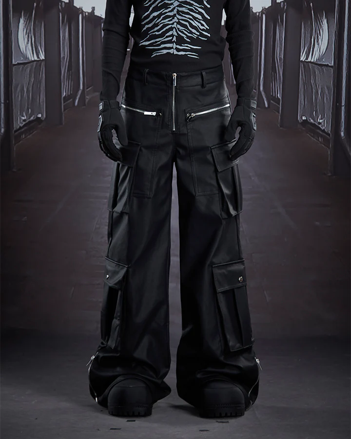 Dark Niche Multi-Pocket PU Cargo Pants - Image 5