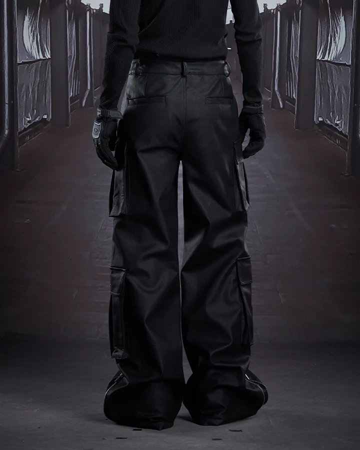 Dark Niche Multi-Pocket PU Cargo Pants - Image 6