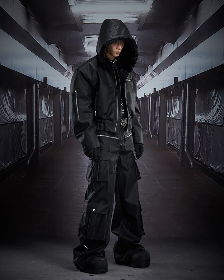 Dark Niche Multi-Pocket PU Cargo Pants - Image 7