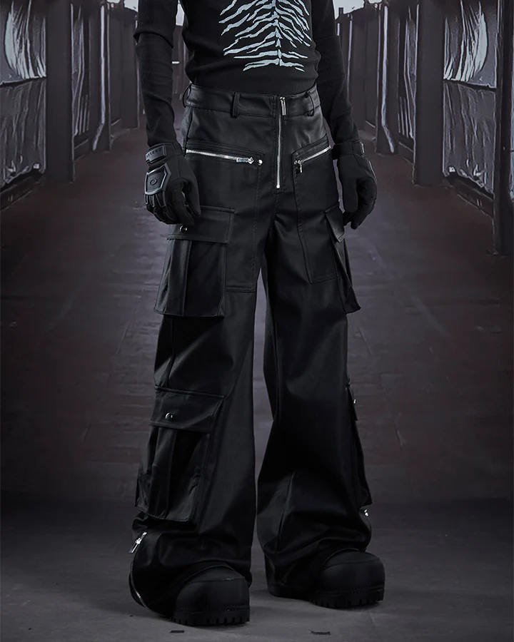 Dark Niche Multi-Pocket PU Cargo Pants - Image 8