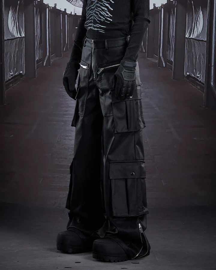 Dark Niche Multi-Pocket PU Cargo Pants - Image 9