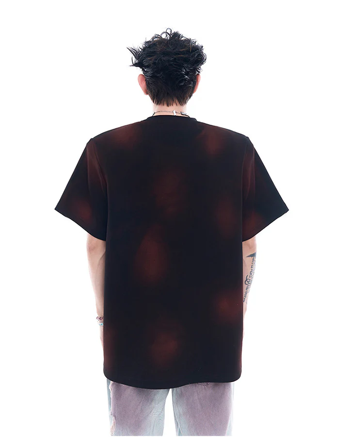 Dark Red Niche Heavy Spray Dye T-Shirt - Image 3