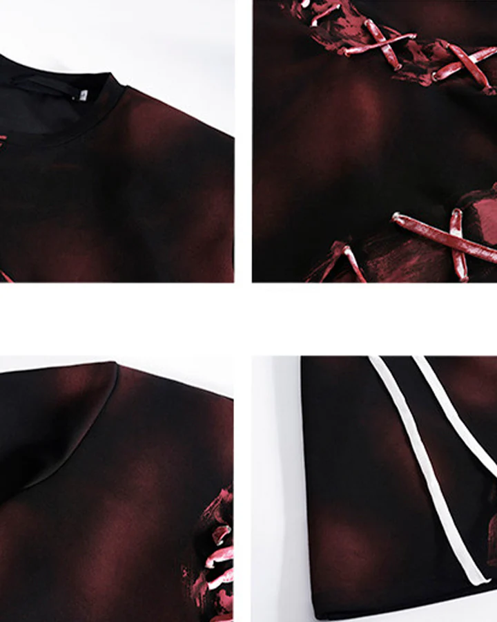 Dark Red Niche Heavy Spray Dye T-Shirt - Image 6