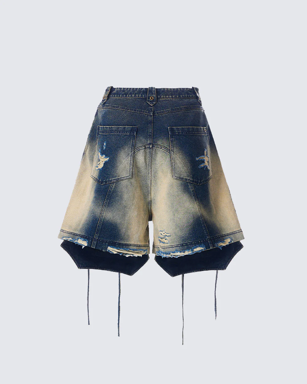 Dark Washed Deconstructed Lace-Up Denim Shorts - Image 3