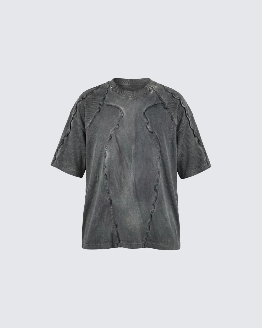 Dark Washed Deconstructed Seam Short Sleeve T-Shirt - Image 2