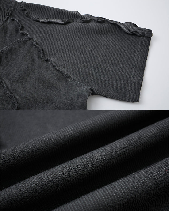 Dark Washed Deconstructed Seam Short Sleeve T-Shirt - Image 4