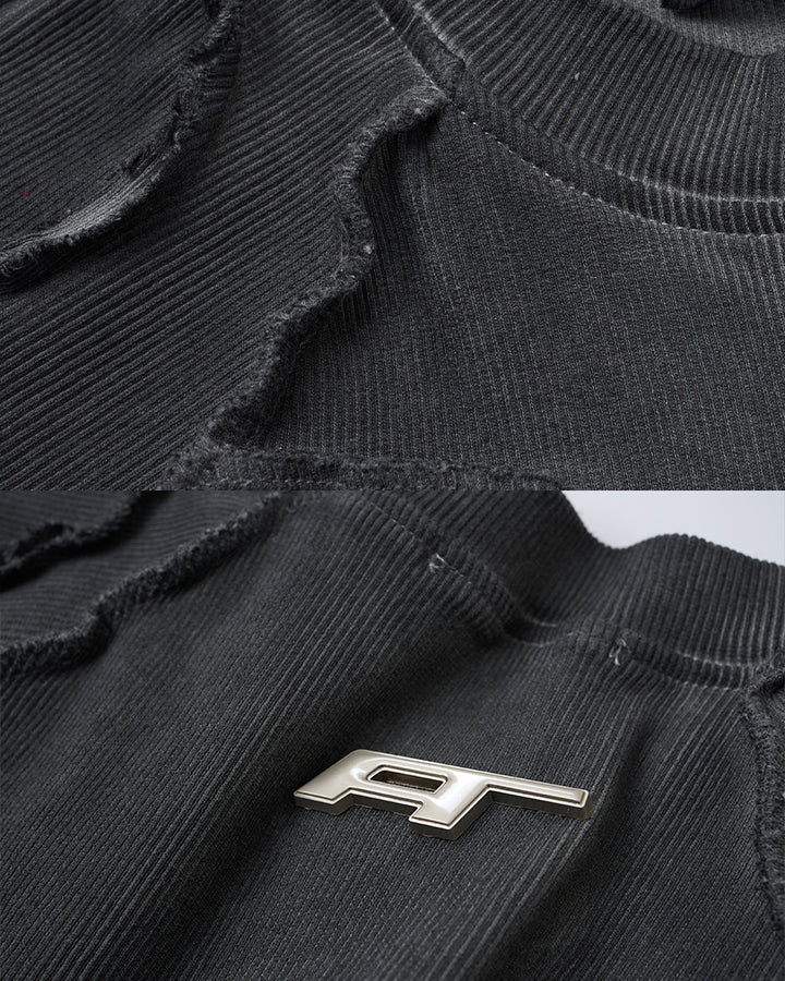 Dark Washed Deconstructed Seam Short Sleeve T-Shirt - Image 7