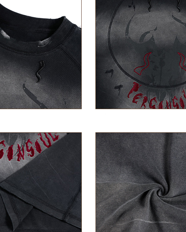 Dark Washed Distressed Graphic Short Sleeve T-Shirt - Image 11