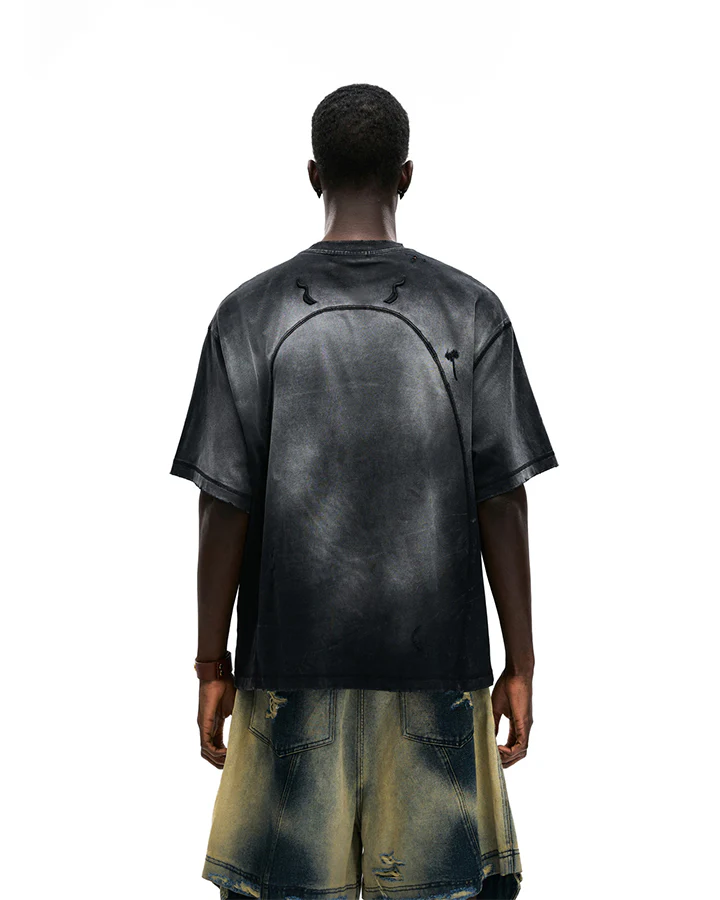 Dark Washed Distressed Graphic Short Sleeve T-Shirt - Image 5