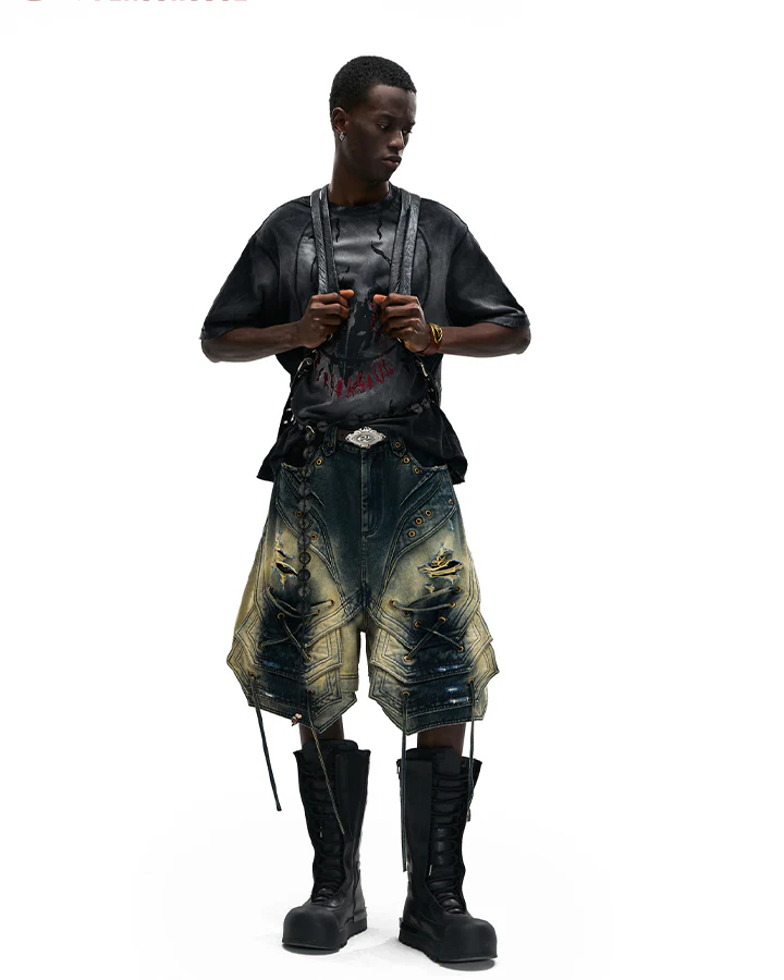 Dark Washed Distressed Graphic Short Sleeve T-Shirt - Image 7
