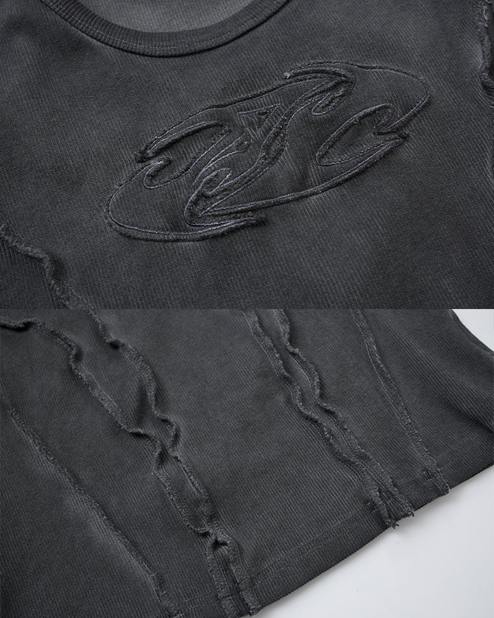 Dark Washed Distressed Sleeveless Ribbed Tank Top - Image 4