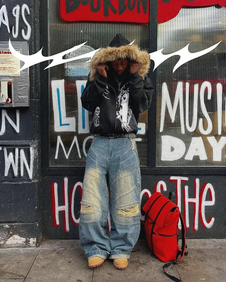 Urban Deconstructed Style Biker Jeans - Image 3
