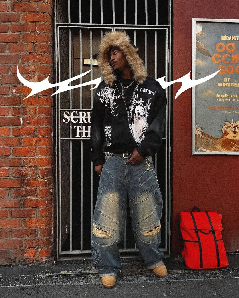Urban Deconstructed Style Biker Jeans - Image 5
