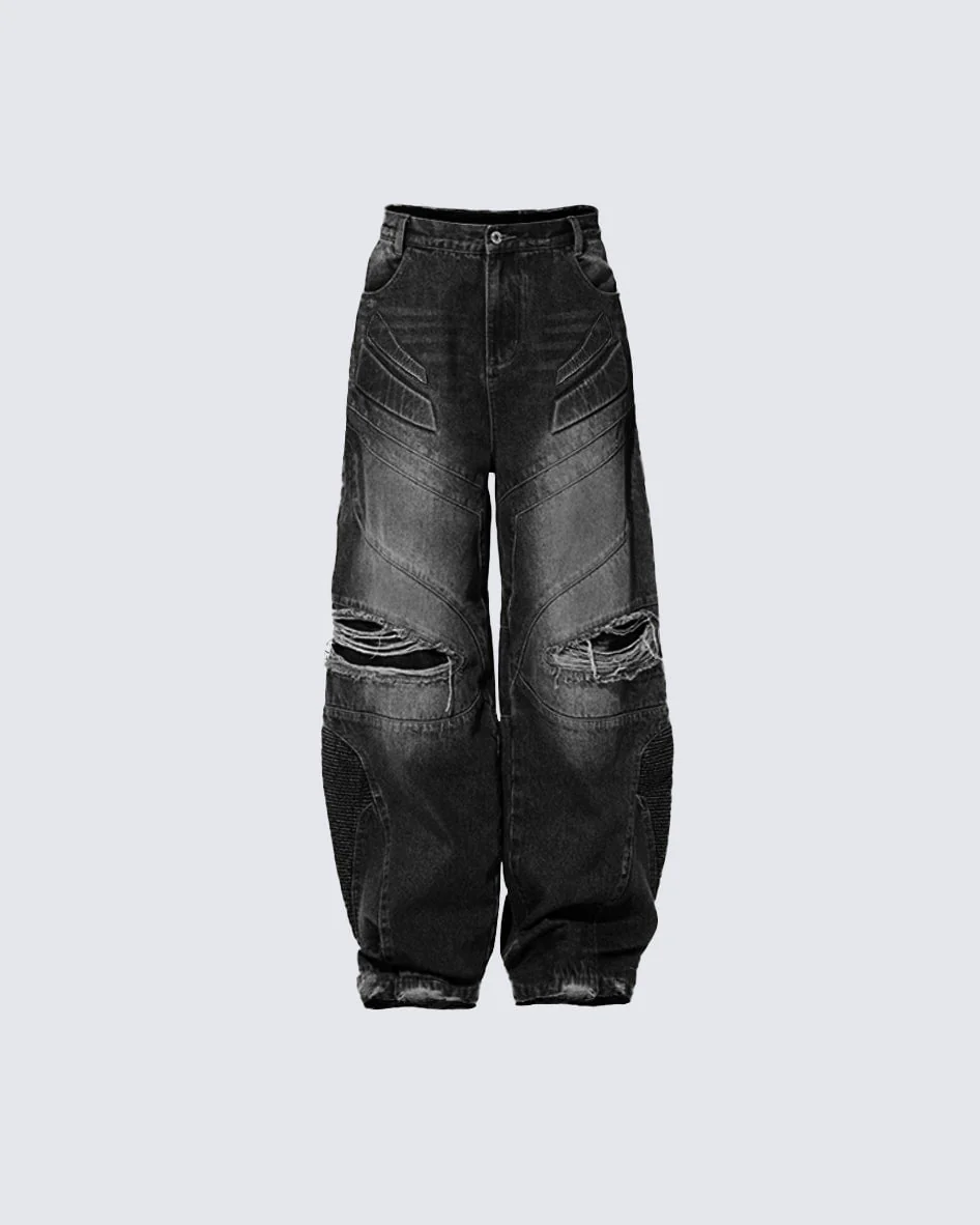 Urban Deconstructed Style Biker Jeans - Image 6