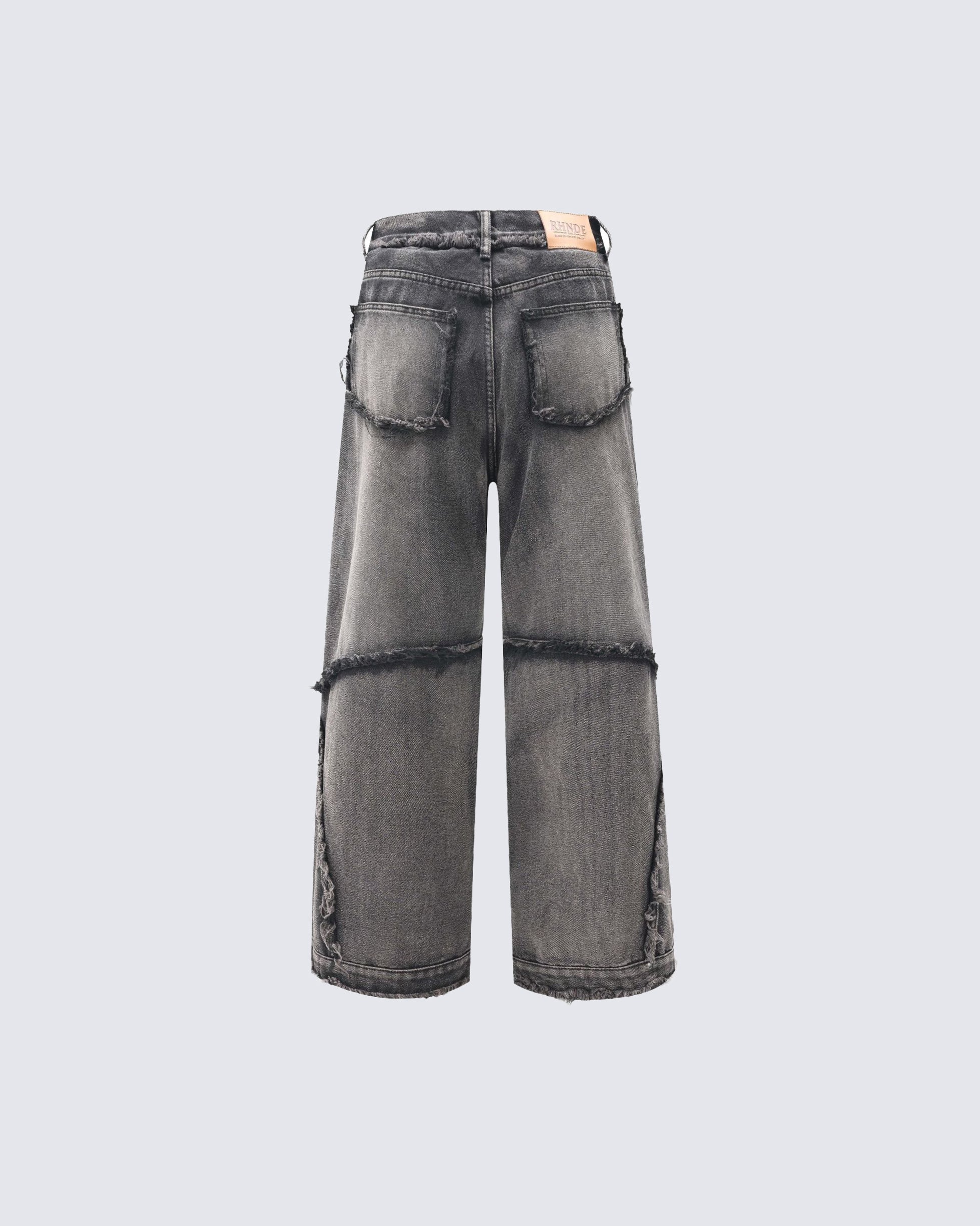 Deconstructed Frayed Edge Wide-Leg Jeans - Image 3
