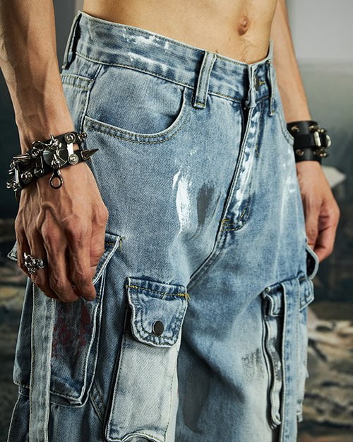 Deconstructed Graffiti Strap Cargo Jeans - Image 10