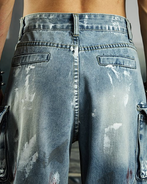 Deconstructed Graffiti Strap Cargo Jeans - Image 11