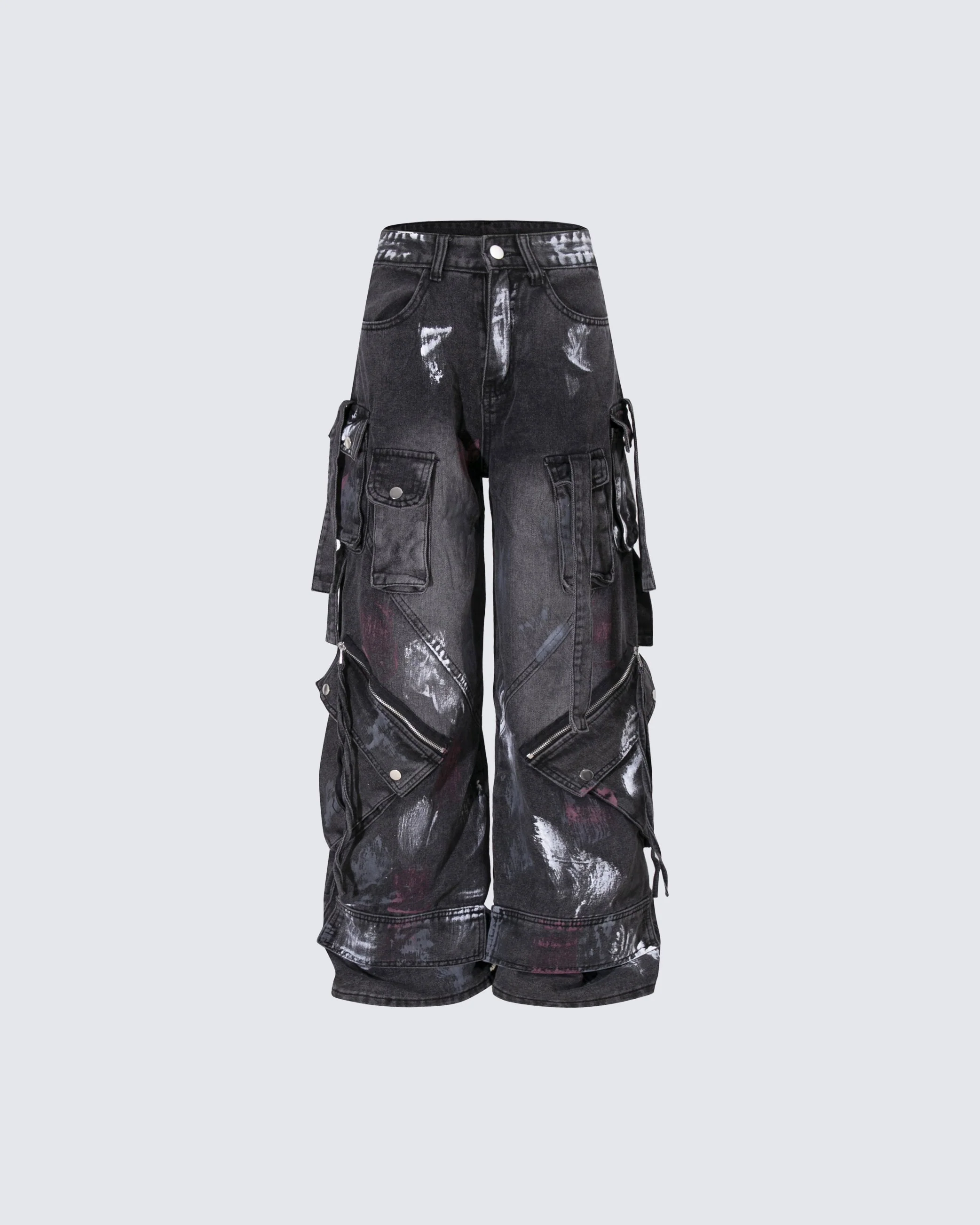 Deconstructed Graffiti Strap Cargo Jeans - Image 2