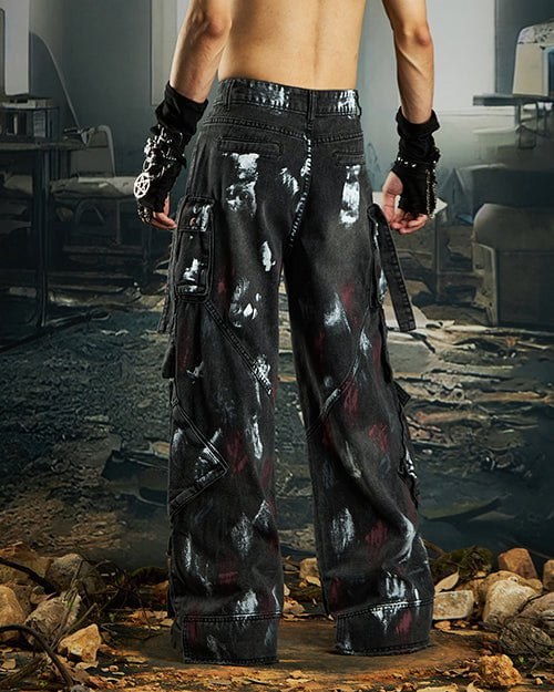 Deconstructed Graffiti Strap Cargo Jeans - Image 5