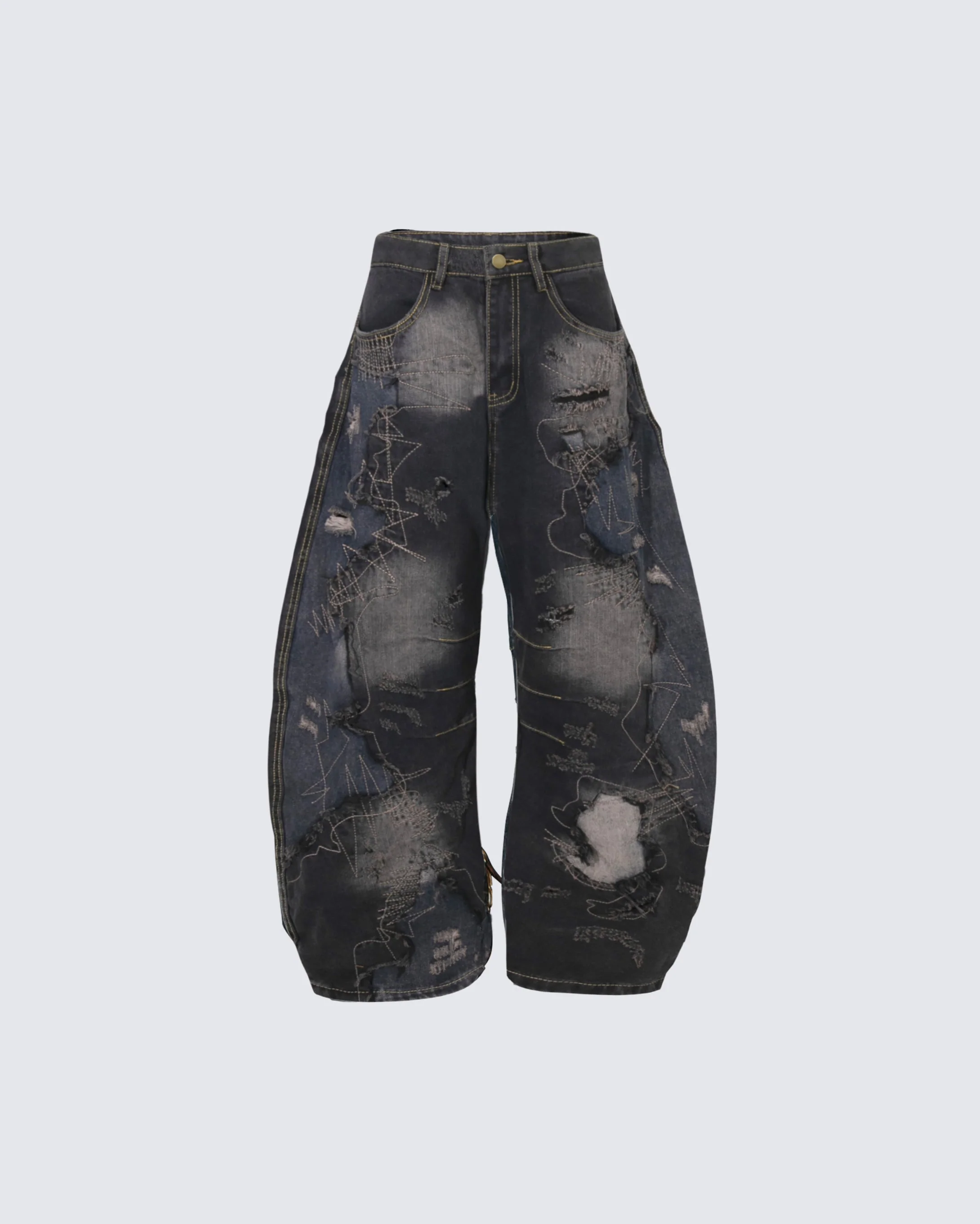 Deconstructed Washed Patchwork Blade-Cut Jeans - Image 7