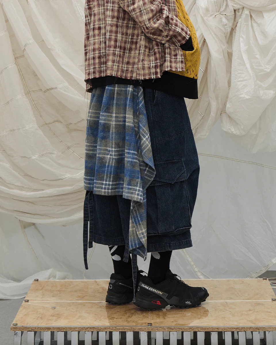 Utility Denim 3/4 Shorts with Detachable Back Flap - Image 3