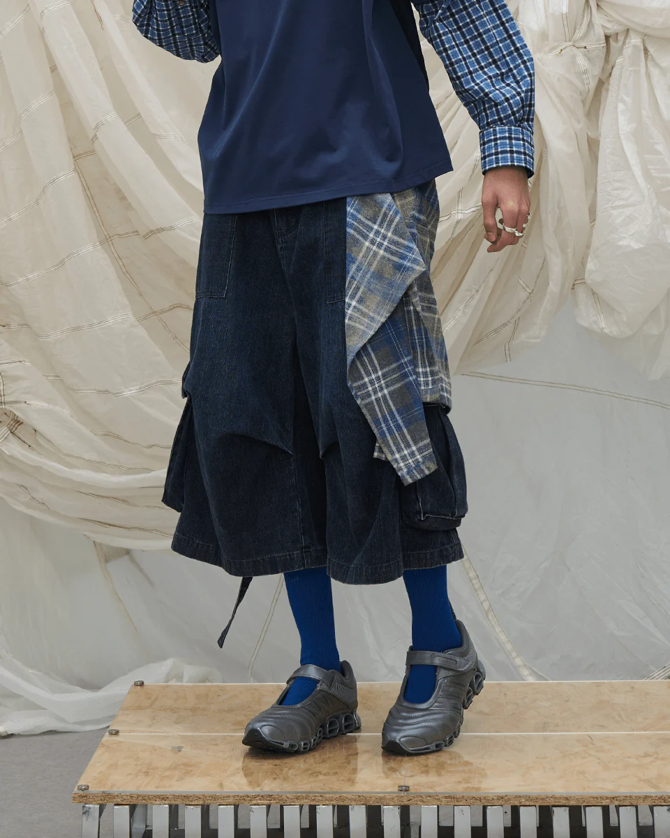 Utility Denim 3/4 Shorts with Detachable Back Flap - Image 7