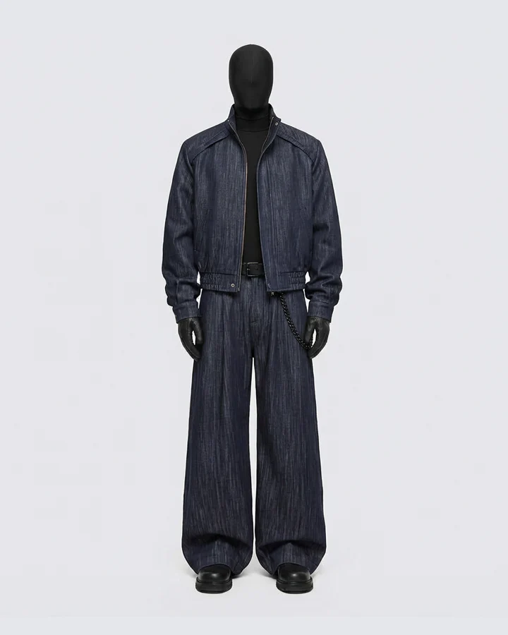 Denim Stand Collar Zip-Up Jacket - Image 2