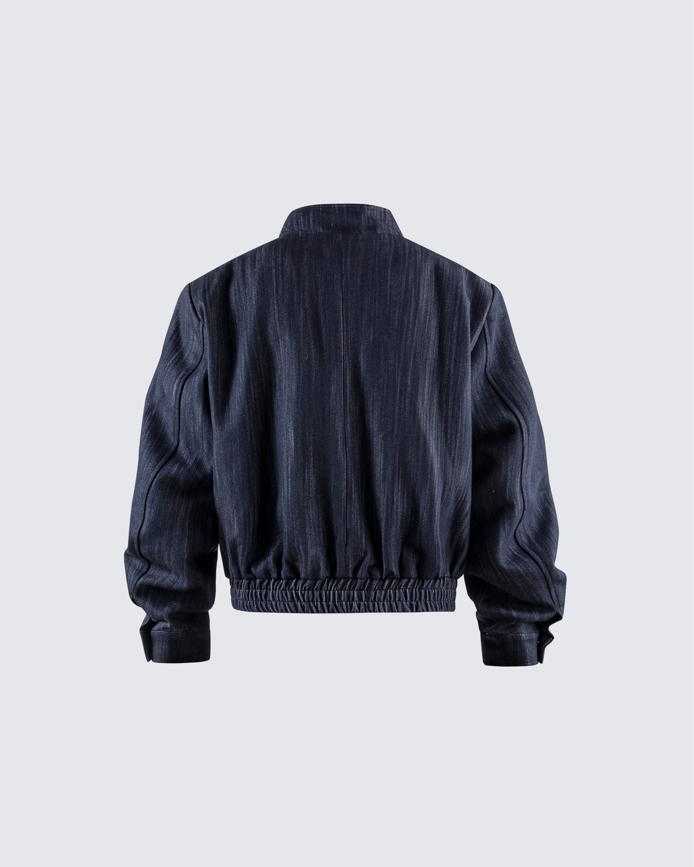 Denim Stand Collar Zip-Up Jacket - Image 3