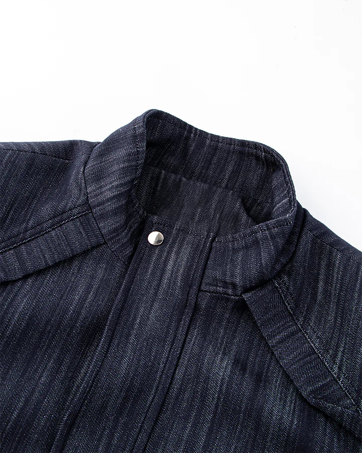 Denim Stand Collar Zip-Up Jacket - Image 4