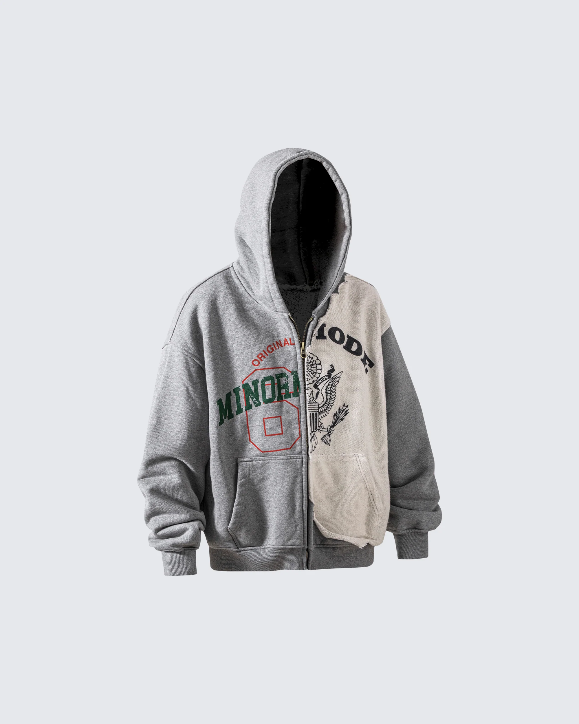 Design Contrast Patchwork Hooded Sweatshirt