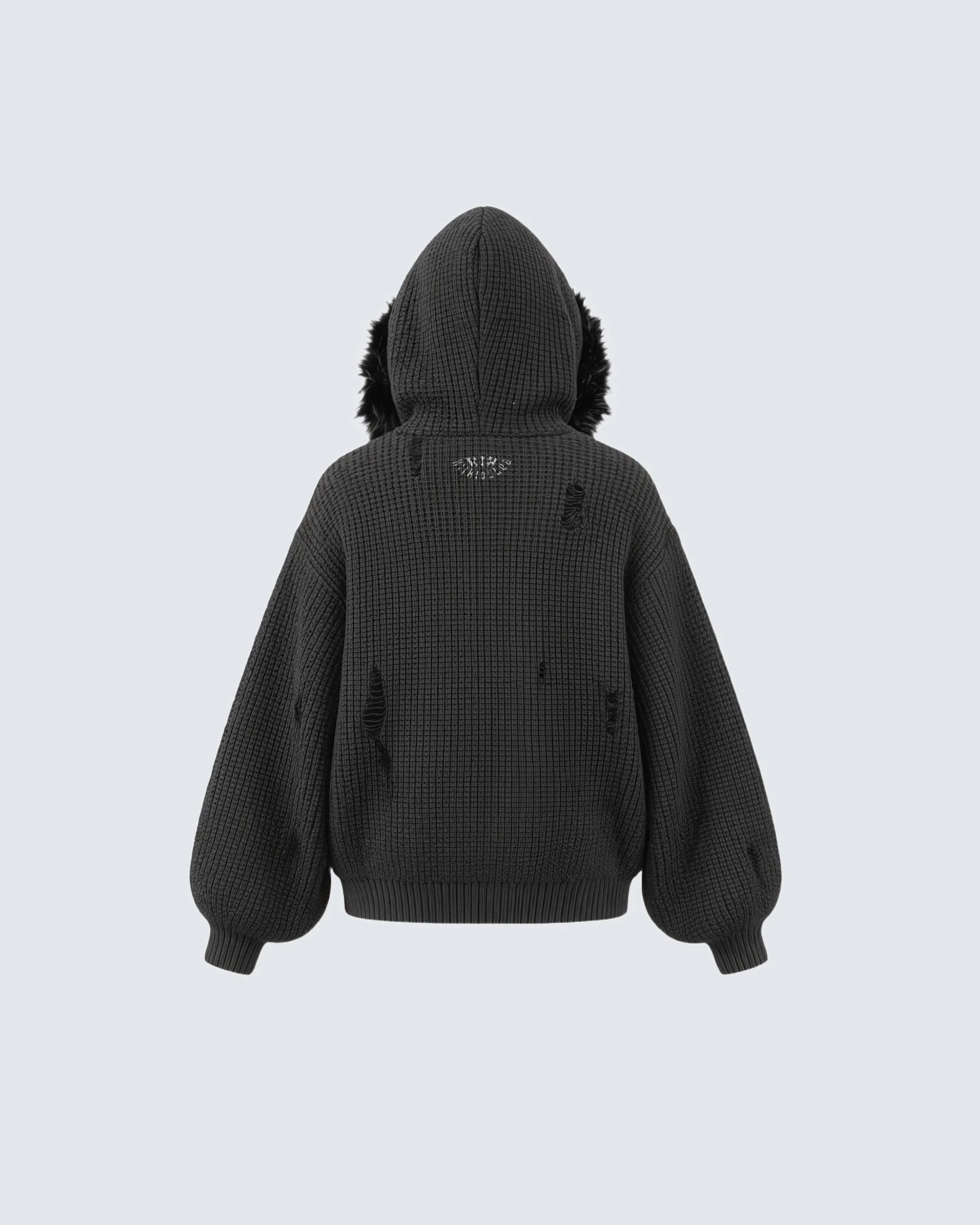 KIIKIO Destroyed Knitted Sweater Plush Coat - Image 10