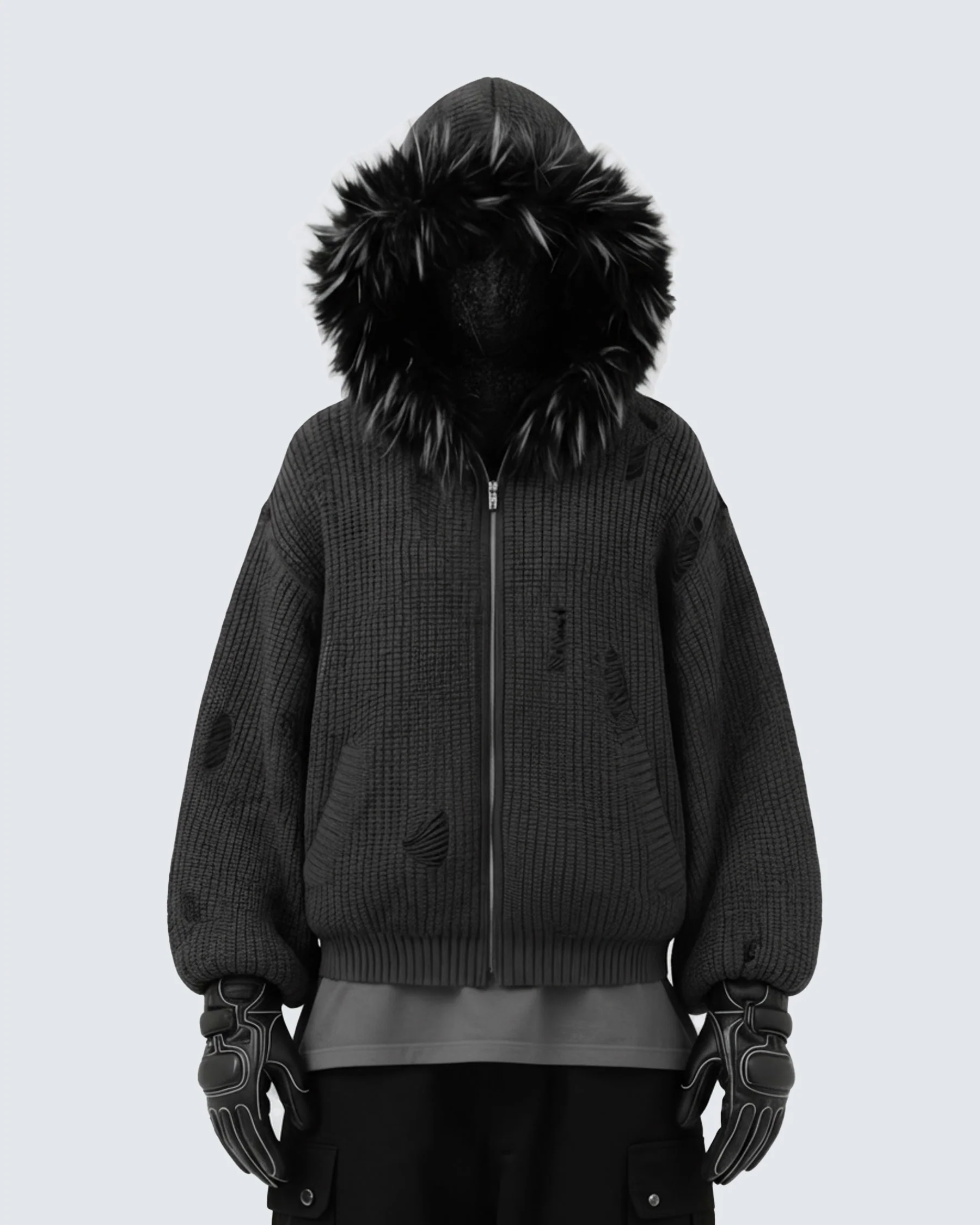 KIIKIO Destroyed Knitted Sweater Plush Coat - Image 11
