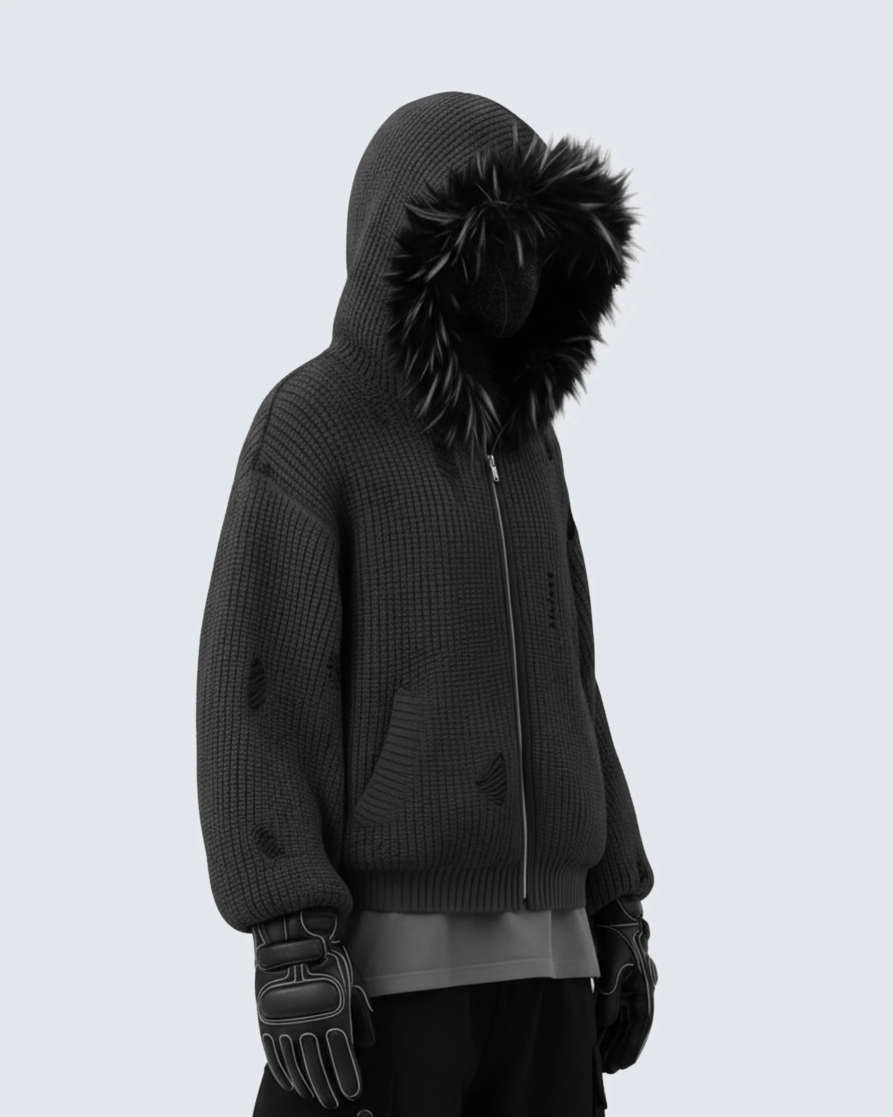 KIIKIO Destroyed Knitted Sweater Plush Coat - Image 13