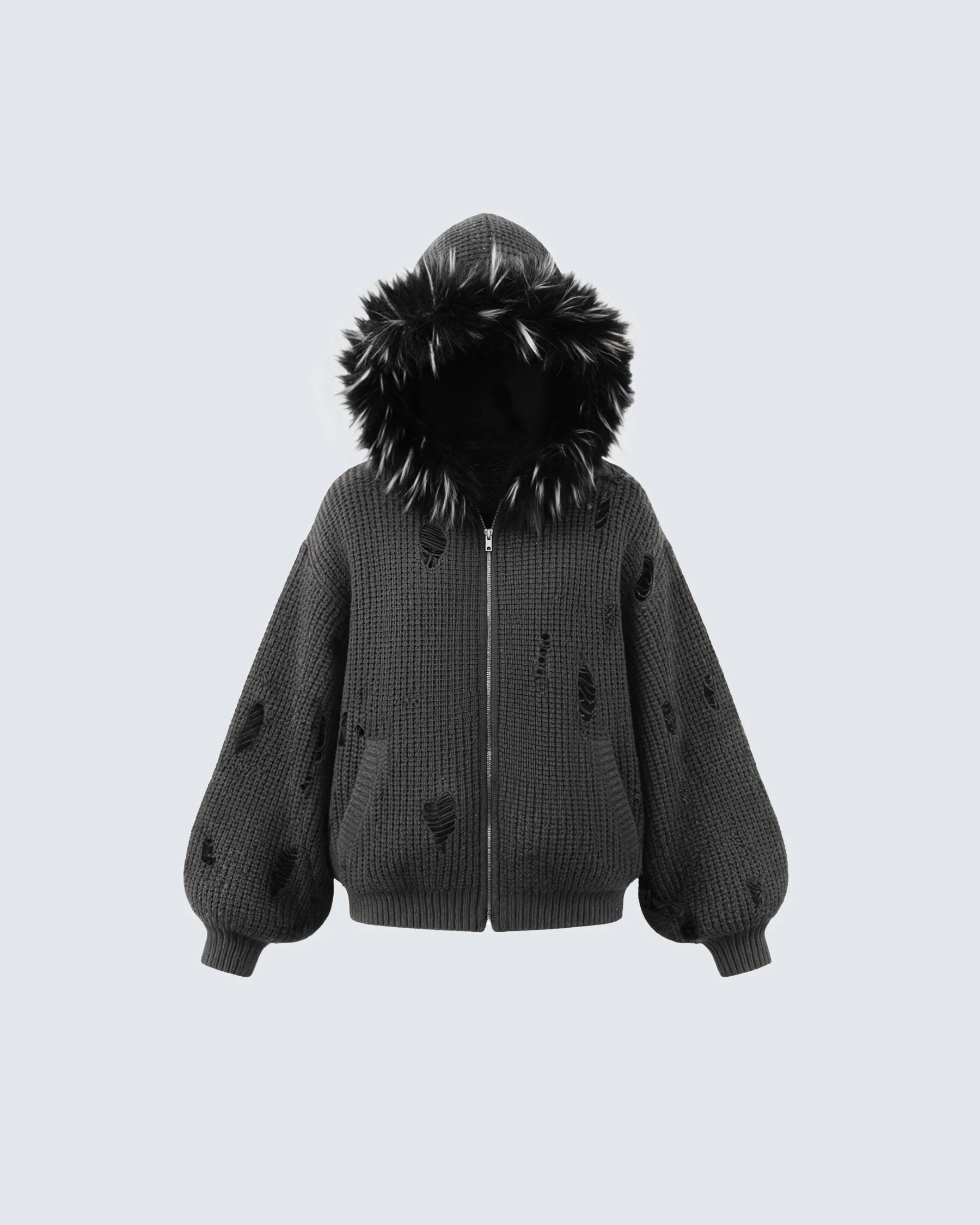 KIIKIO Destroyed Knitted Sweater Plush Coat - Image 18