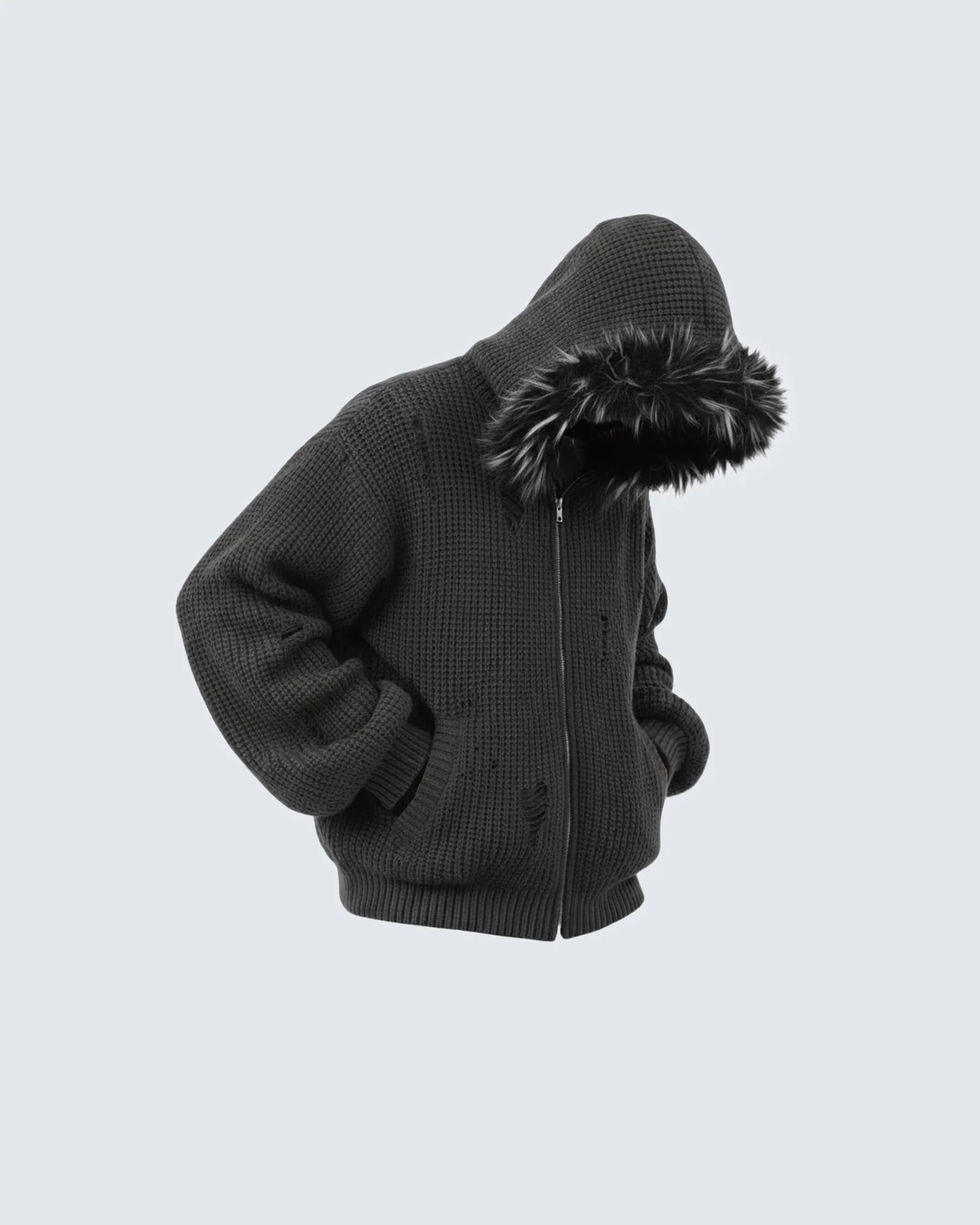 KIIKIO Destroyed Knitted Sweater Plush Coat - Image 8