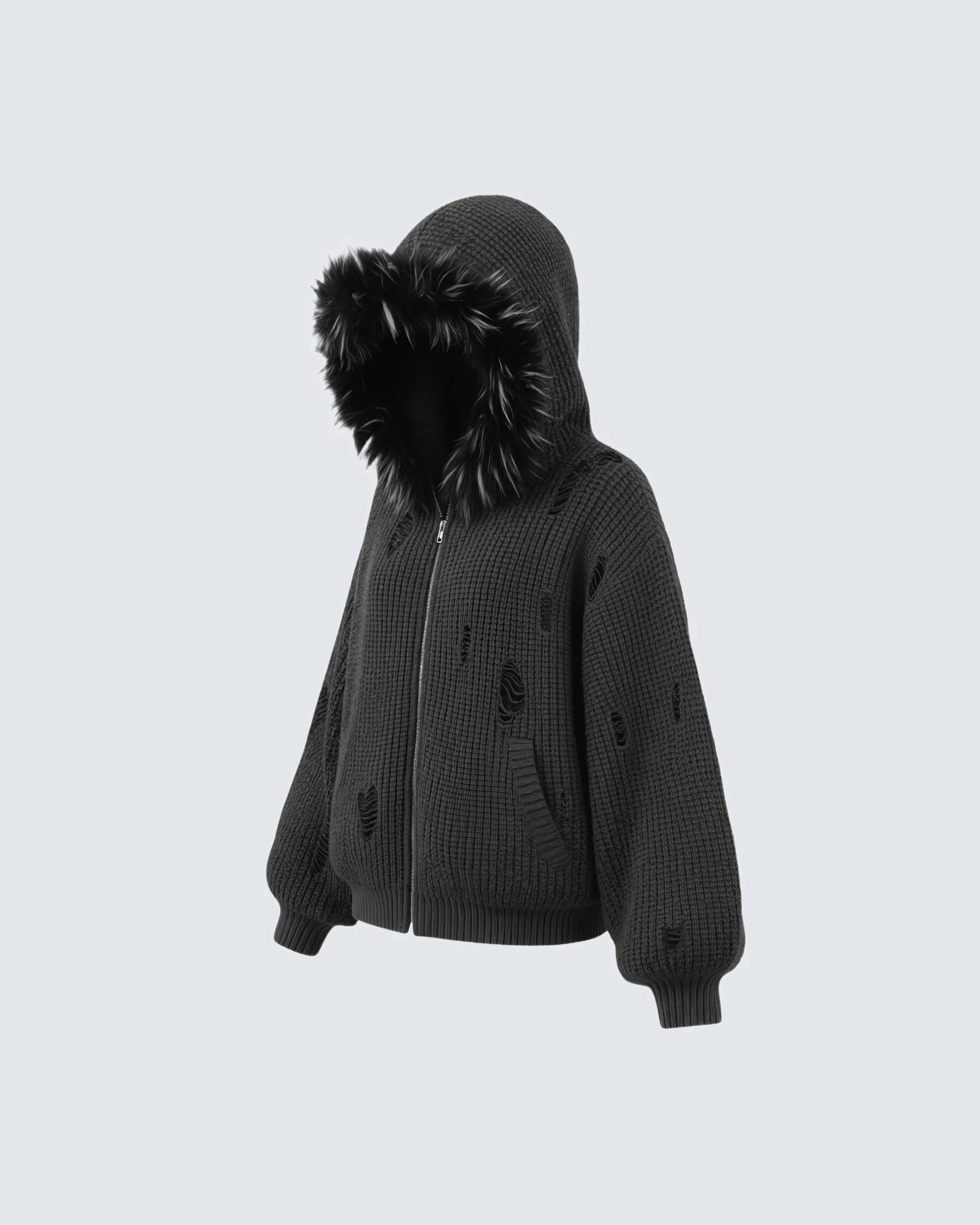 KIIKIO Destroyed Knitted Sweater Plush Coat - Image 9