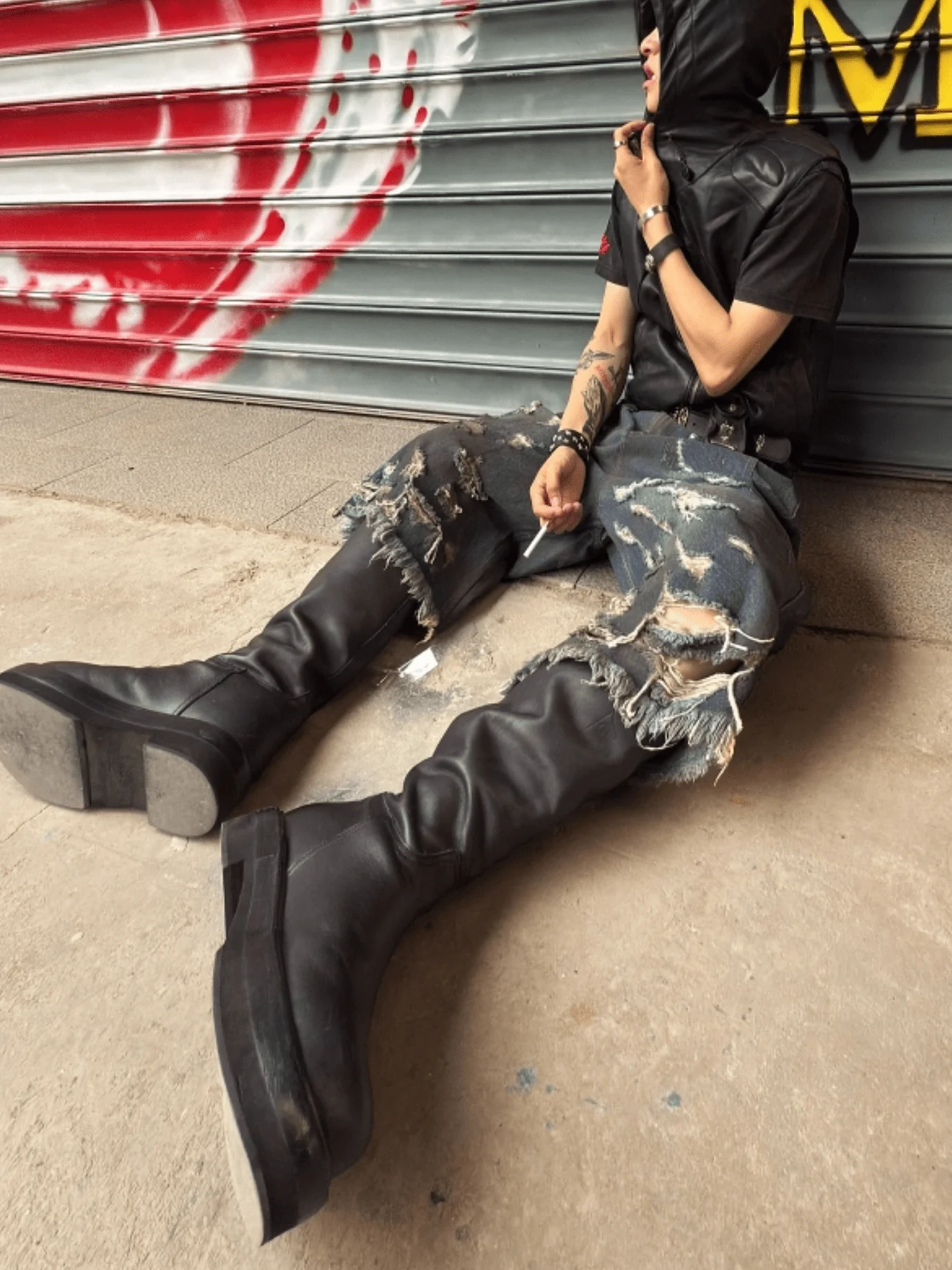 Destroyed Raw-Hem Denim Bermuda Shorts - Image 3