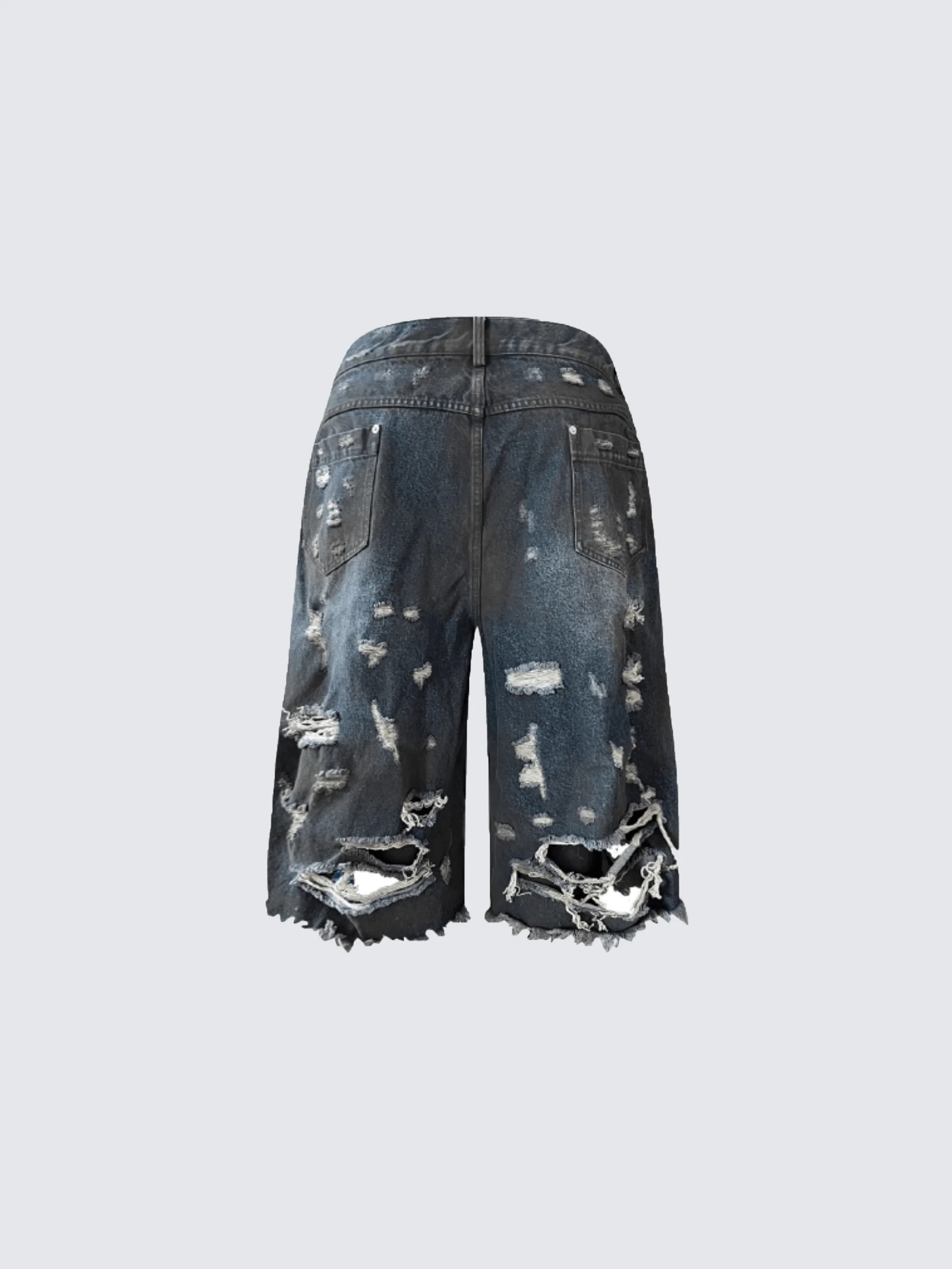 Destroyed Raw-Hem Denim Bermuda Shorts - Image 5