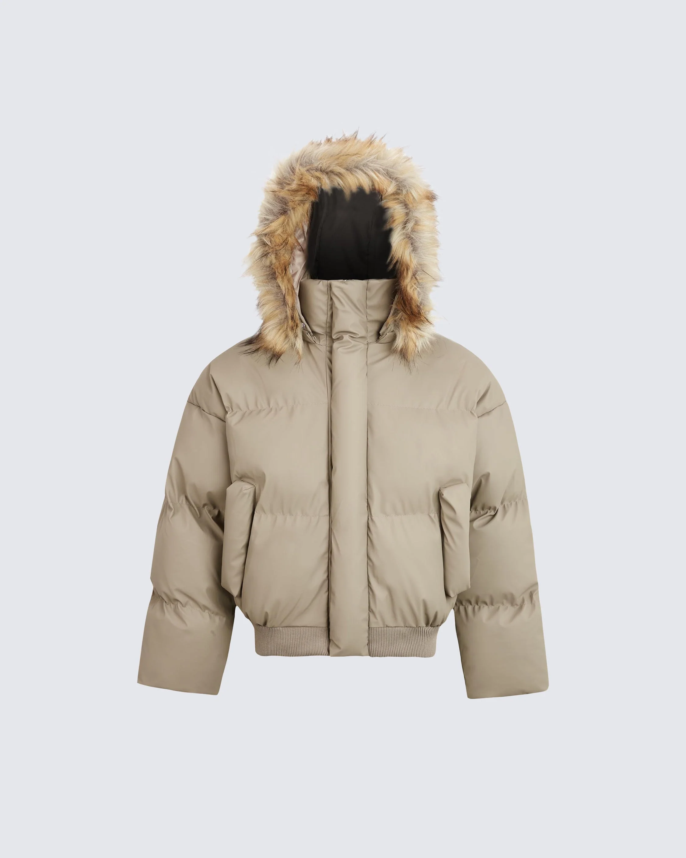 Detachable Hood Faux Fur Puffer Jacket - Image 3