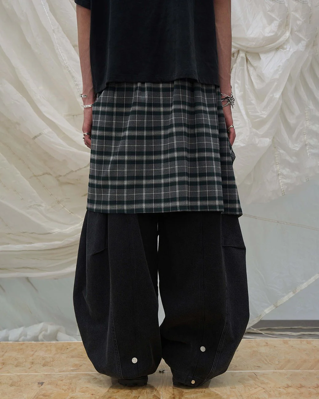 Detachable Plaid Layer Wide-Leg Pants - Image 10