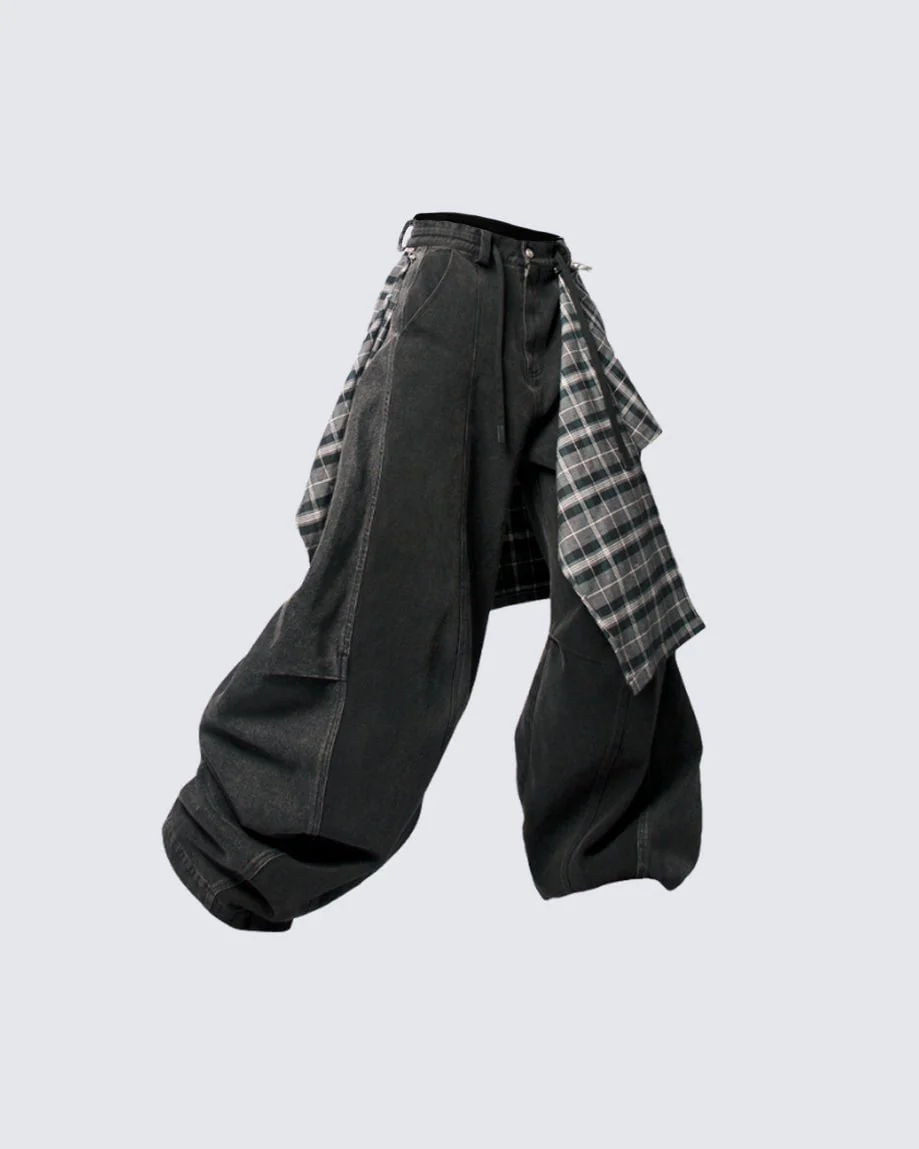 Detachable Plaid Layer Wide-Leg Pants - Image 4