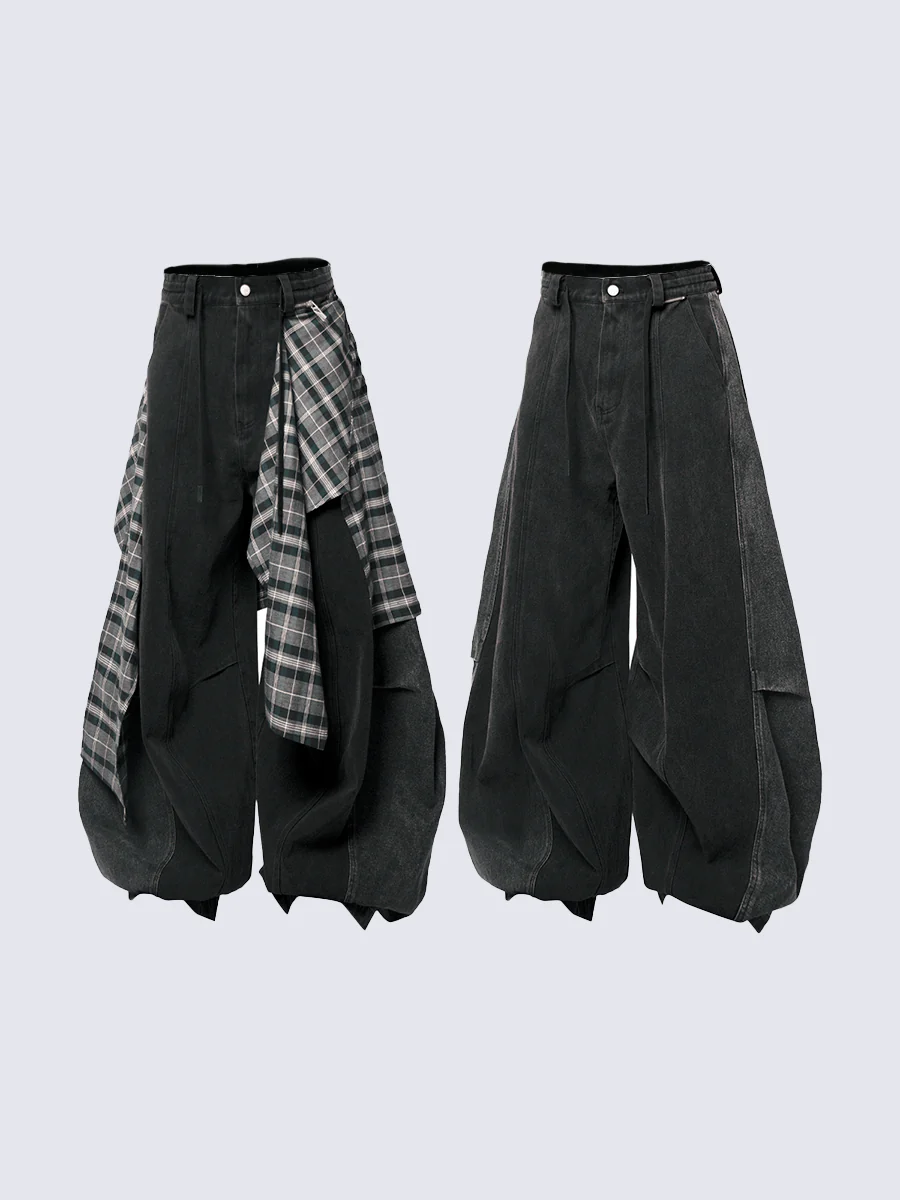 Detachable Plaid Layer Wide-Leg Pants - Image 5