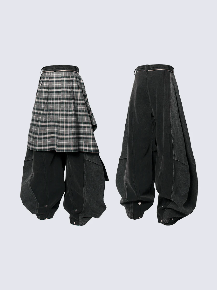 Detachable Plaid Layer Wide-Leg Pants - Image 6
