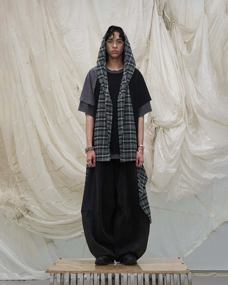 Detachable Plaid Layer Wide-Leg Pants - Image 9