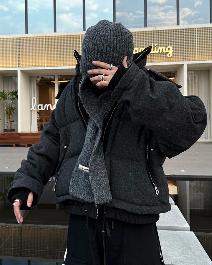 Detachable Towel Knit Wool Beanie Scarf - Image 3